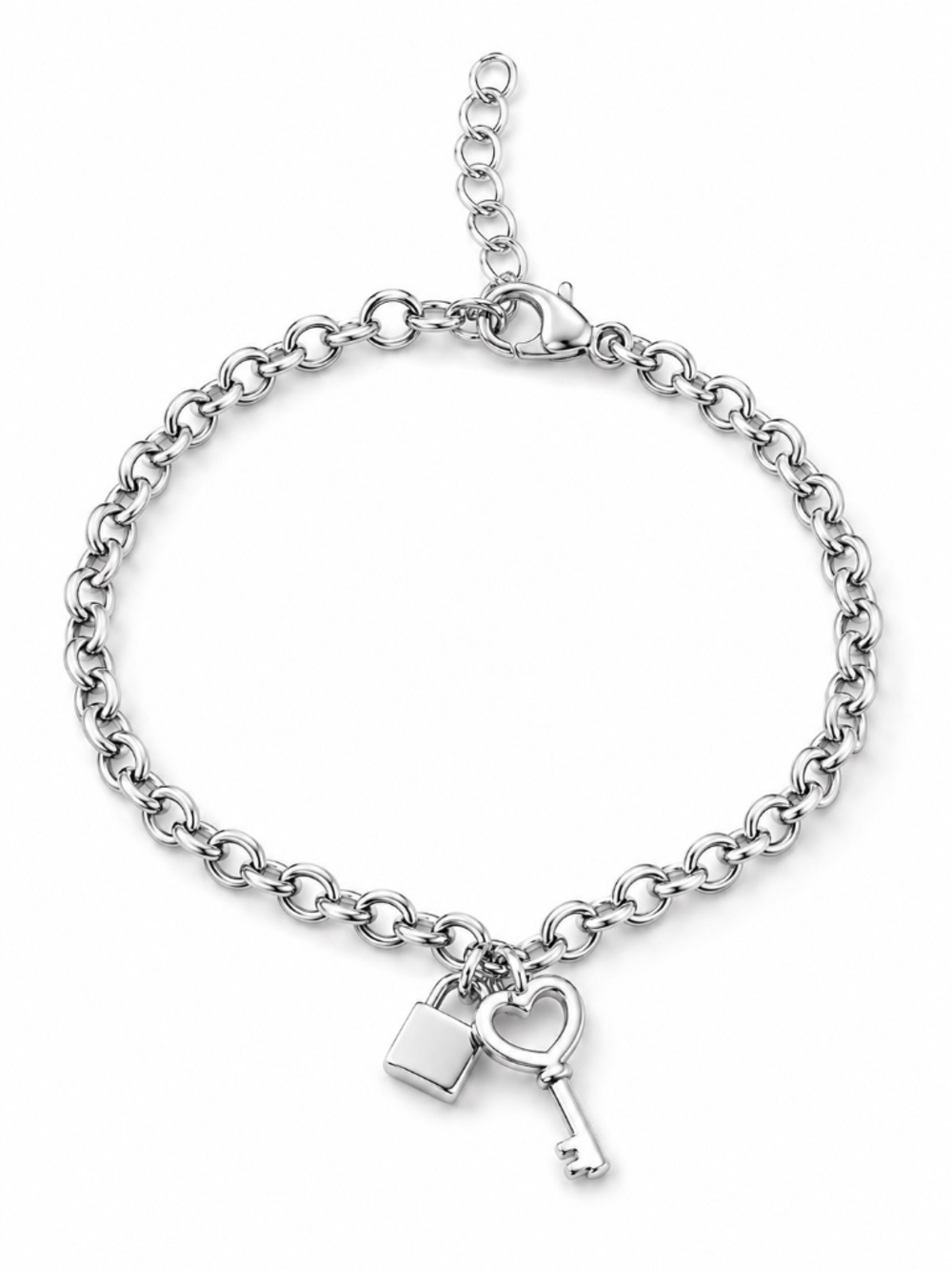 Silver-Tone Lock & Key Charm Bracelet